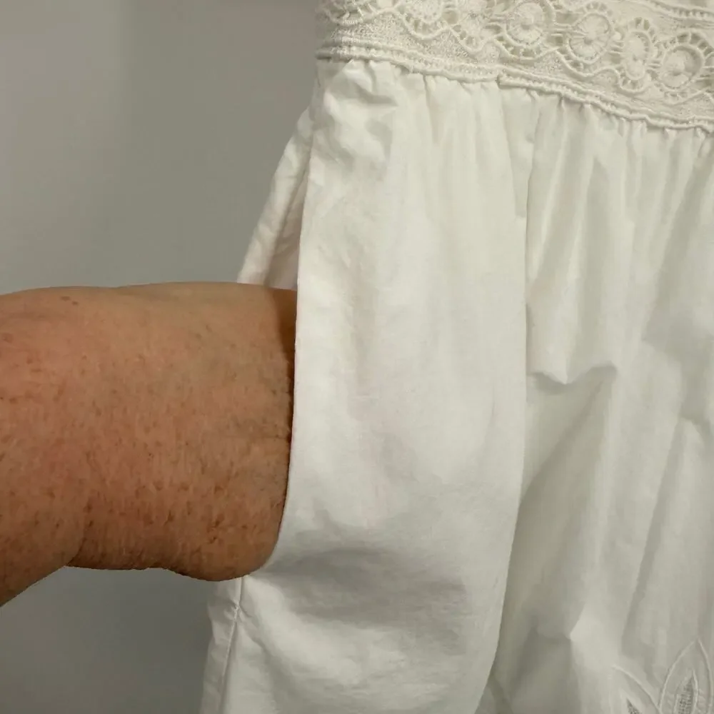 Tory Burch Cotton Lace Trimmed Larissai Dress Womens Sz 4 White Short Sleeve